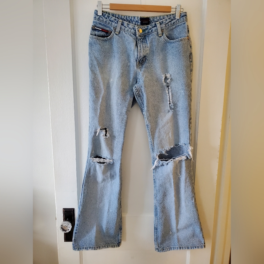 Vintage 90's Tommy Jeans destroyed flare leg jeans women's sz 7